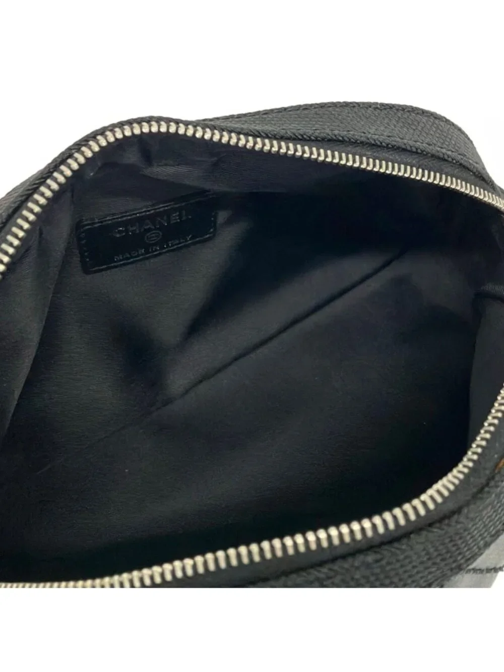 Chanel Pouch Paris Biarritz a Black CC Logo Silver